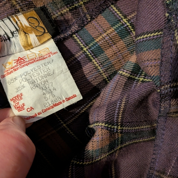 Vintage wrap plaid maxi skirt rayon purple brown small - Picture 5 of 9